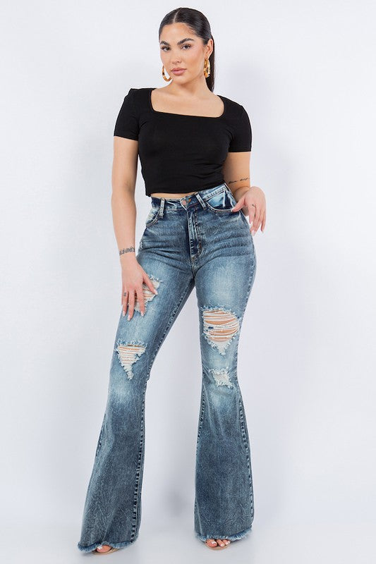 Storm Bell Bottom Jean in Stone Wash