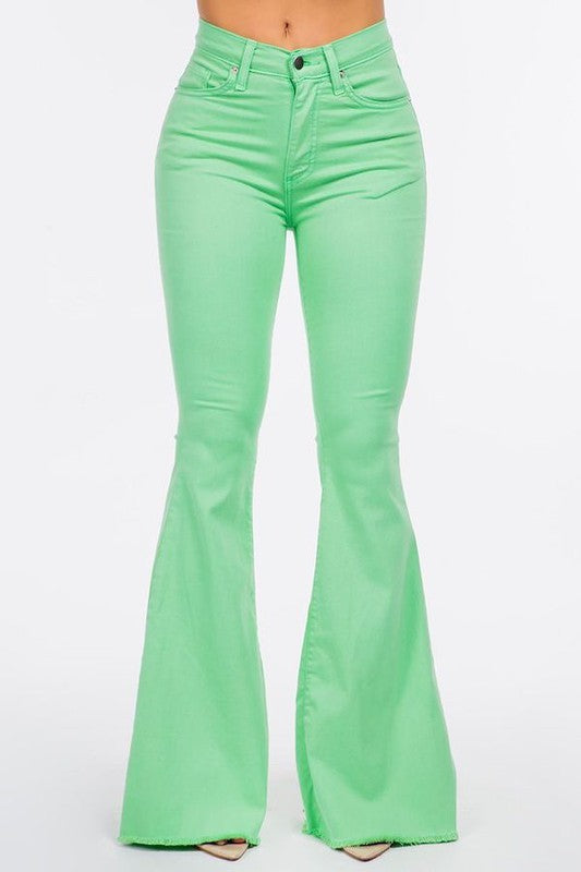 Bell Bottom Jean in Lime Green- Inseam 32"